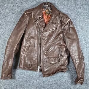 Vintage Leather Perfecto Style Motorcycle Jacket Brown Size 36 Slim Fit YKK